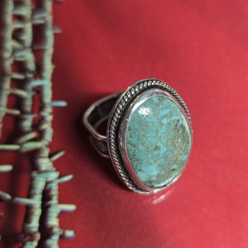Native American Navajo Kingman Turquoise Sterling Silver Ring Size 5.5 - Picture 3 of 5